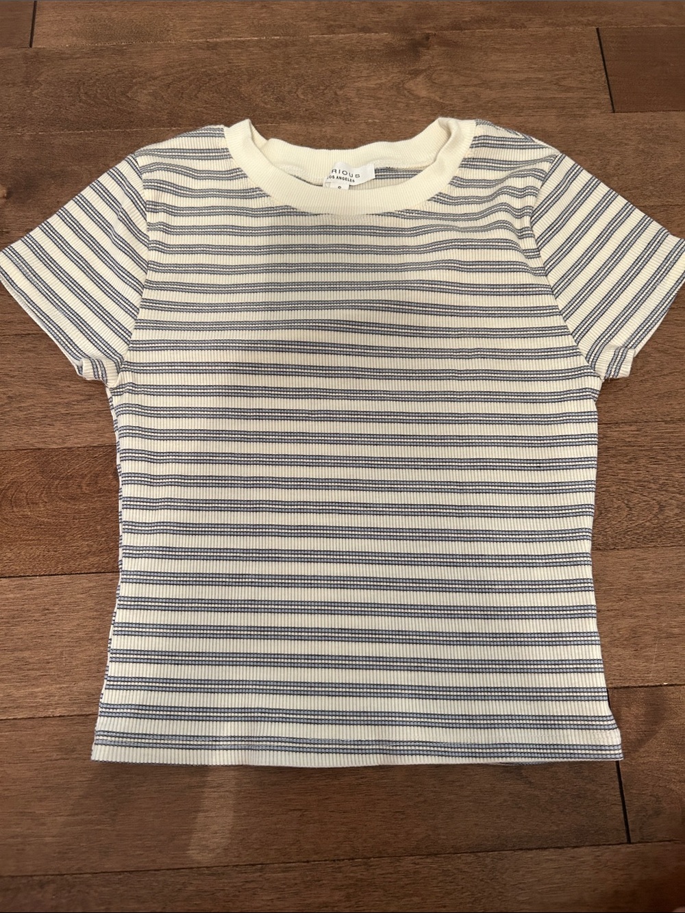 Striped Ribbed Short-Sleeve teen Top — Cream & Blue